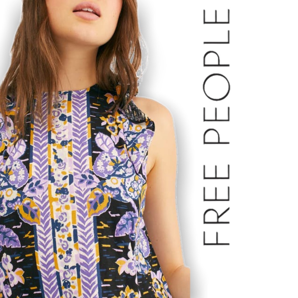 FREE PEOPLE | Summer in Tulum Linen Ruffled Tunic Purple - Picture 5 of 7